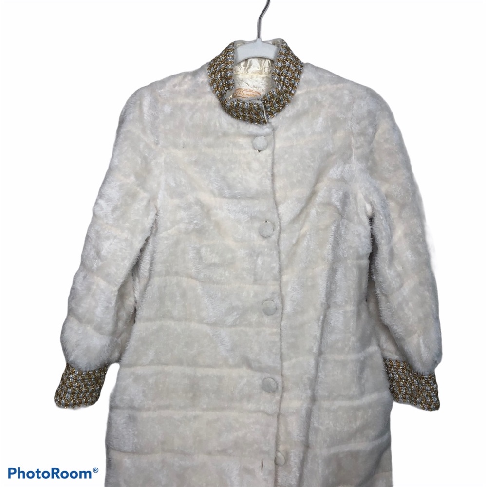 Raymodes Faux Fur Long Coat Size Small with Gold